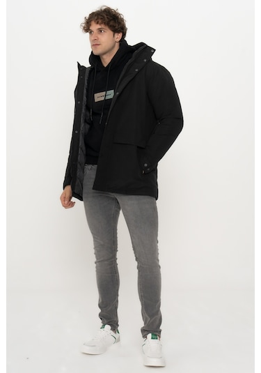 Suya Dayanıklı Kapüşonlu Parka- Champ Siyah