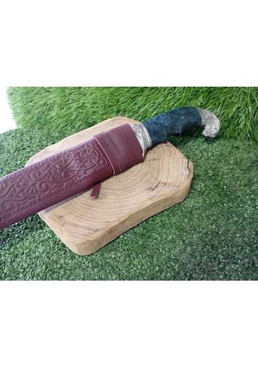 Tctknives Damascus Serisi El Yapımı Av Kamp Bıçağı Şahin Gümüş - Mavi