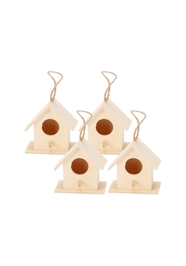 Ximistore9 4 Adet Ahşap Kuş Yuvası - Doğal Malzeme, Dayanıklı, Bahçe Ve Ev Dekorasyonu, Kuş Barınma, Asma Teli İle