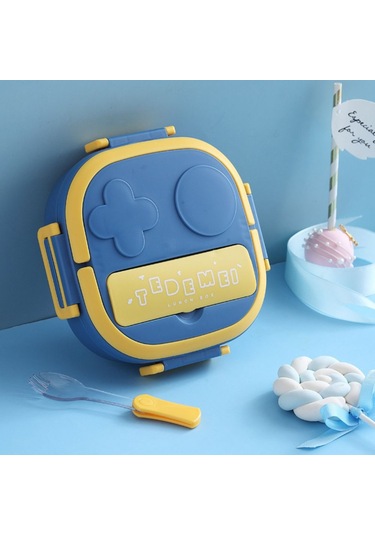 Yeiuyi7 Çocuklar İçin İki Bölme Paslanmaz Çelik Öğle Yemeği Kutusu 17cm Mavi