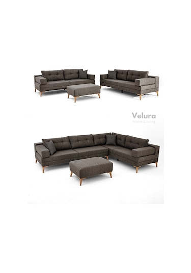 Zeri Yataklı Puzzle Modüler Köşe Koltuk Takımı & Puflu Köşe Takımı - Kahve - 157 Kahve