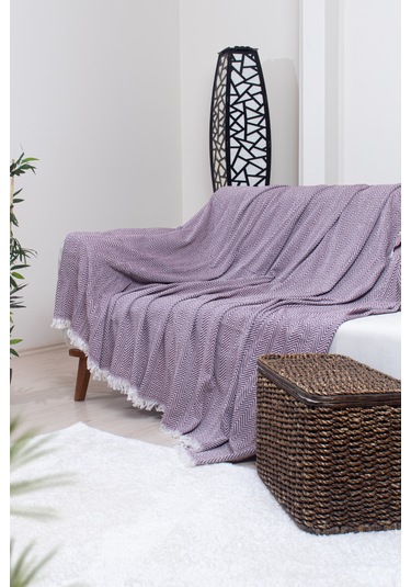 Pamuklu Zikzak Desenli Püsküllü Koltuk Örtüsü 170x210 Cm Dekoratif Ve Çok Amaçlı Bordo