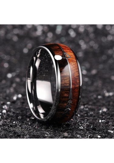 Siyah 8 Mm Erkekler Moda Yüzük Paslanmaz Çelik Ahşap Kakma Ok Yüzükler Düğün Band Yıldönümü Doğum Günü Hediyesi Takı