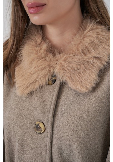 Kadın Kemerli Kaşe Panço 9165 - Taş Taş