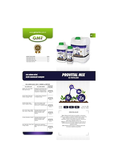Gmt Provital Mix 1 Lt Sıvı Mikro Bitki Besin Maddeleri Karışımı
