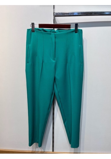 Yüksek Bel Battal Pantolon Zümrüt