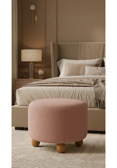 Polo Peluş 45 X 45 Cm Doğal Gürgen Topuz Ayaklı Çok Amaçlı Puf Koltuk Gül Kırmızısı