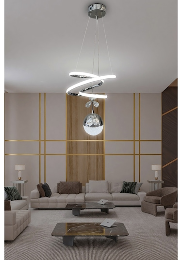 Eylül Tek Toplu Led Avize - - Kumandalı / Krom Krom