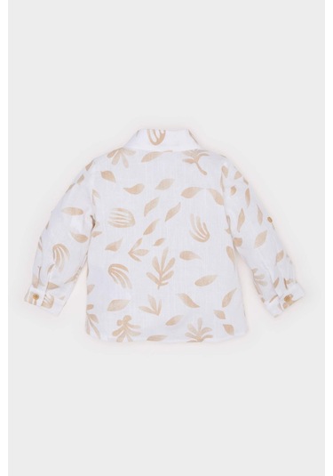 DeFacto Erkek Bebek Desenli Flamlı Poplin Uzun Kollu Gömlek B9257A525SPBG319 Bej