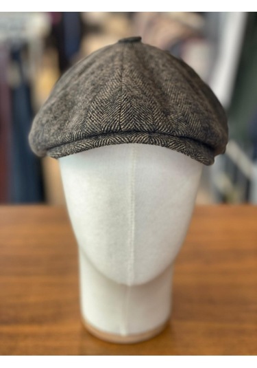 Peaky Blinders Tarz İngiliz Model Balıksırtı Desen Kaşe Kumaş Kasket Şapka Kahverengi Açık