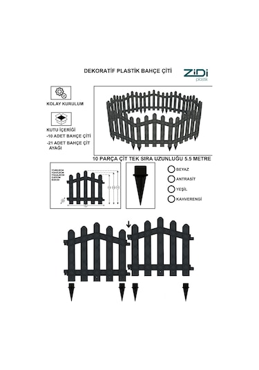 Dekoratif Plastik Bahçe ve Peyzaj Çiti 1 Adet Çit (Y: 50 CM / G: 55 CM) Toprak Ayaklı - Beyaz