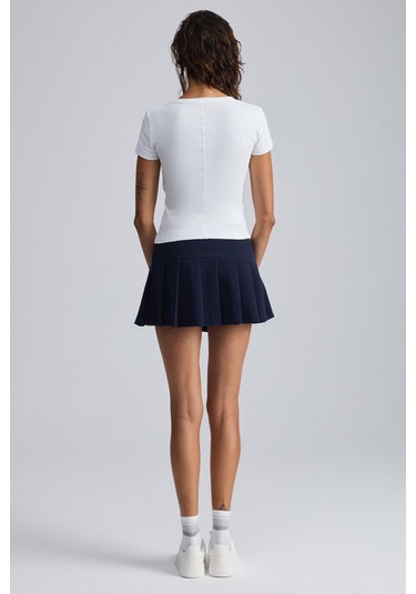 GRIMELANGE Jovıta Kadın Scuba Kumaşlı Pileli Mini Tenis Lacivert Etek Lacivert