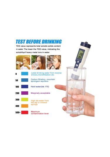 Mufunye 5 İ 1 Arada Profesyonel Su Analiz Cihazı - Ph/ec/tds/tuzluluk/sıcaklık Ölçer Dijital Multifonksiyonlu Su Kalite Test Cihazı