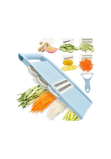 Mutfak İçin 5'i 1 Arada Mandolin Dilimleyici, Patates Cipsi İçin Çok Bıçaklı Sebze Doğrayıcı, Sebze Doğrayıcı, Mavi Diğer