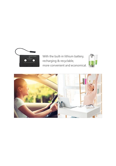 Samdoo Bluetooth Kaset Dönüştürücü, Araçta Müzik Çalar,免提 Arama, Mp3/mp4 Destekli, Tekrarlı Şarjlı Pil, Kaliteli Sesli Siyah Abs Konverter