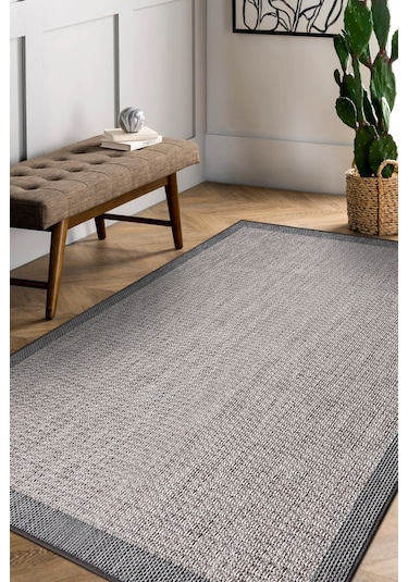 Dekozer Sisaletta Jüt Görünümlü Sisal Dokuma Modern Kilim Tozumaz, Robot Süpürge Uyumlu Gri
