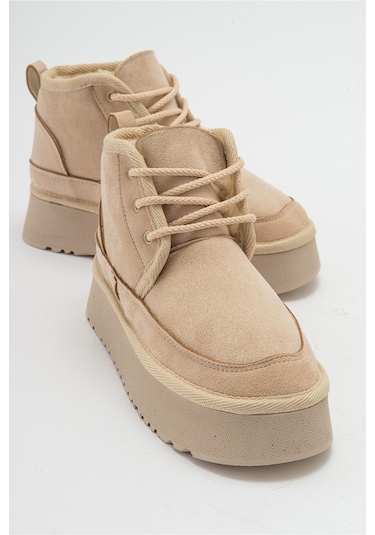 Luvishoes Ovela Bej Kalın Taban Bağcıklı Kadın Spor Bot Bej
