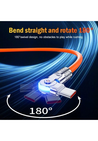 Çift Dönen Hızlı Şarj Kablosu Usb C Tip-c Şarj Cihazı Sıvı Silikon Kablo Huawei Orange 2m Diğer