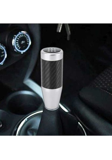 Wondernest Evrensel Araba Karbon Fiber Desenli Dişli Kafası Vites Topuzu Gümüş Gümüş