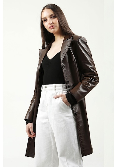 Dericlub Neri Gerçek Deri Kadın Kaban