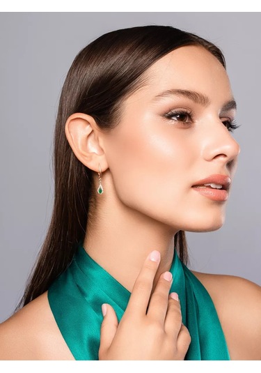 Lamponi 925 Ayar Gümüş Gümüş Kaplamalı Uzun Damla Küpe Agat Taşlı 48956268 Altın