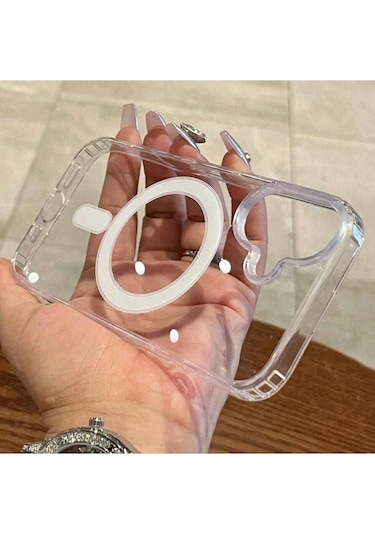 Apple Uyumlu iPhone 16 Magsafe Kablosuz Şarj Destekli Şeffaf Kılıf