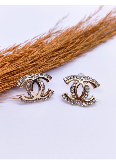 Sapphire Store Gold Renk Taşlı C &C Küpe Altın