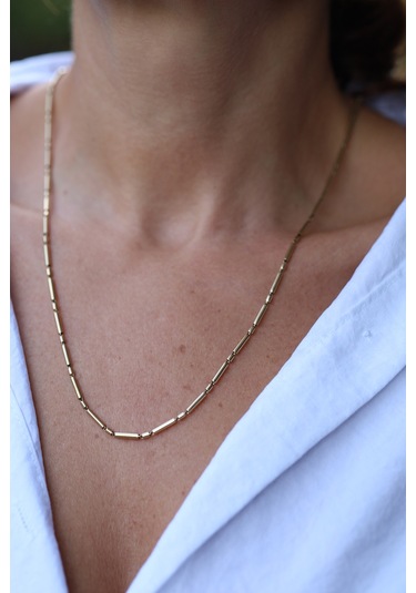 14 Ayar Altın Bağ Sıralı Uzun-kısa Silindirik Zincir Znc23738 Sarı Altın