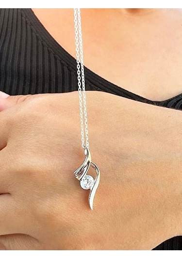 Brezza Lusso Jewelry Gümüş Zarif Tasarım Zirkon Taşlı Kadın Kolye 45 CM