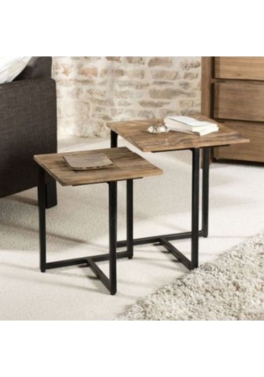 Nika Doğal Ahşap Zigon Sehpa Siyah