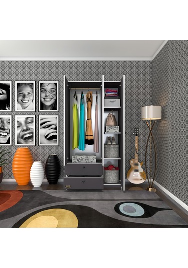 Kenzlife Gardırop 3 Kapılı Kapaklı 2 Çekmeceli Manolya Gri 173 90 42 Gardolap Dolap Ofis