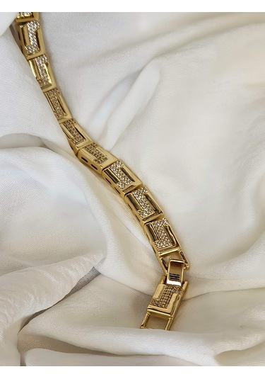 Z Model Zirkon Model Çelik Bileklik Gold