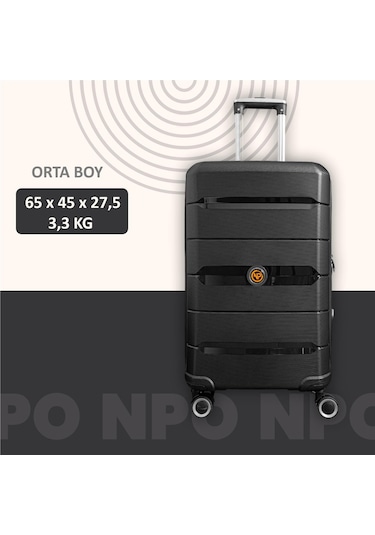 Npo Diamond Pp Polipropilen Orta Boy Kırılmaz Valiz - Siyah