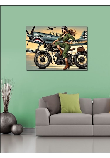 Kanvas Tablo Motosiklet Süren Kadın