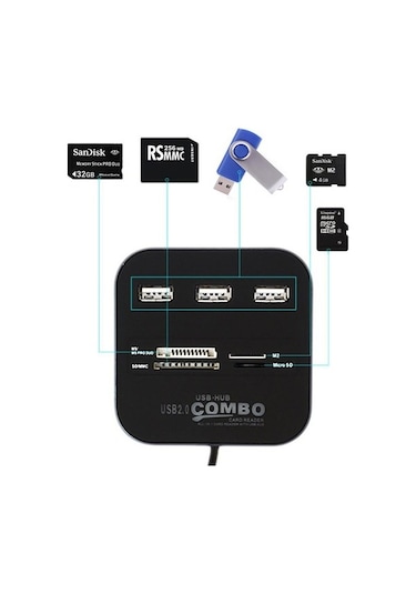 7 Port USB 2.0 Combo HUB Çoklayıcı Multi Çoklu Kart Okuyucu