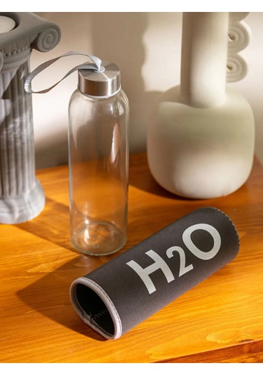 H2o Peluş Kılıflı Cam Matara - Mix Siyah