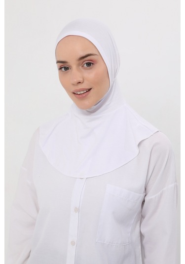 Kadın Tesettür Pratik Boyunluklu Hijab - Sporcu Bone Beyaz