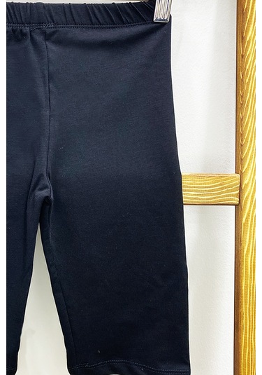 Kız Çocuk Kısa Tayt Düz Renk Beli Lastikli D27 Siyah