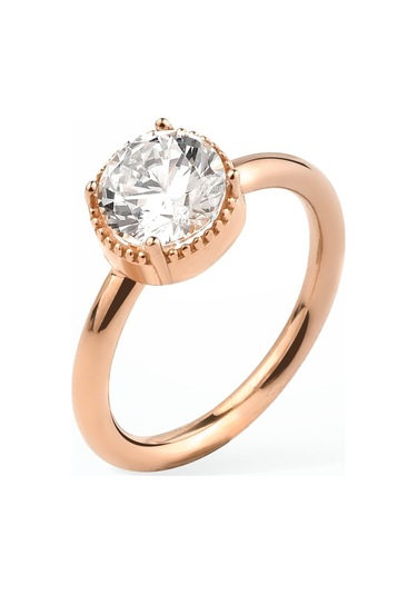 14 Ayar Altın Kaplama Yuvarlak Kesim Tektaş Gümüş Yüzük - Rs00103 Altın