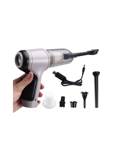 Crackedice Mini El Tipi Elektrikli Süpürge Kablosuz Araba Elektrikli Süpürgesi Taşınabilir Gri