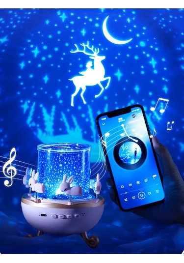 River World Yansıma Yapan Işıl Işık Projektör Atlıkarınca Şeklinde Dönen Tavşan Modelli Çok Renkli