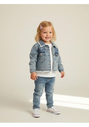 Zekids Kız Bebek Taşlı Denim Ceket-16880 Mavi