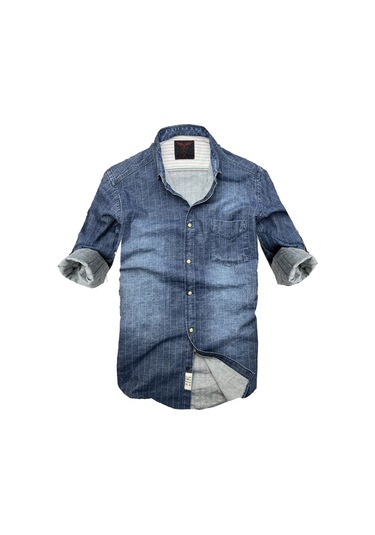 Slim Fit Saf Pamuk Denim Kumaş Kot Gömlek--laci Çizki Eskitme- Renkli