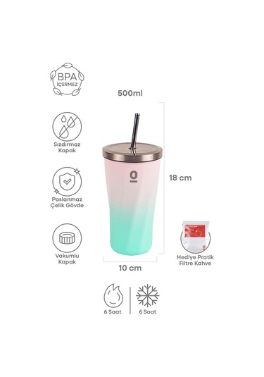 Paslanmaz Çelik Renk Geçişli Pipetli Mug Termos 500 ML No:79