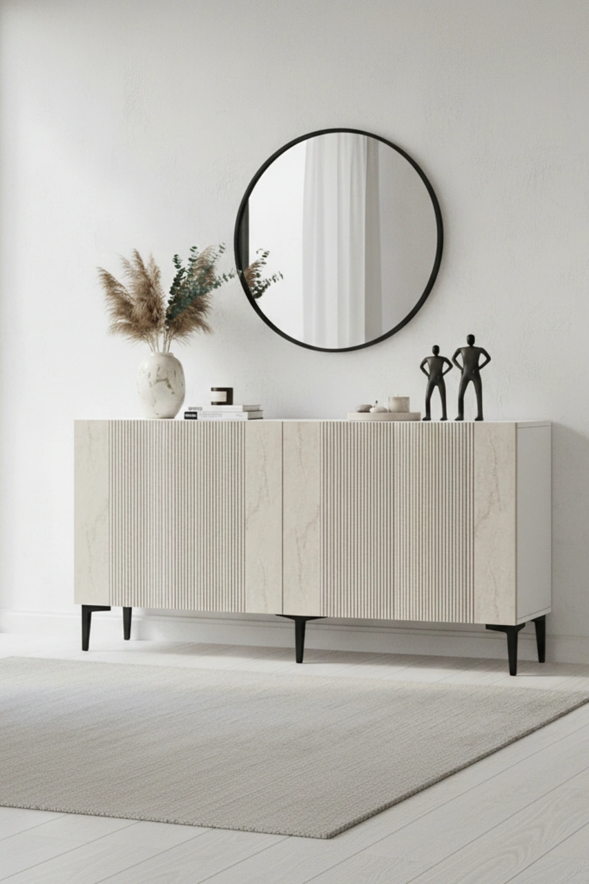 Ka1511bt Corsa150 Konsol, Kahve Köşesi, Tv Sehpası Beyaz-traverten Kapak 150cm Beyaz