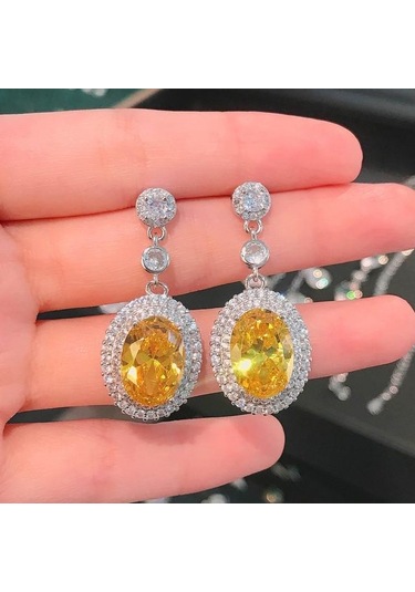 Sarı Gerçek S925 Gümüş Ayar Safir Damla Küpe Kadınlar Için Aretes De Mujer Topaz Takı Taş Küpe Kadın Orecchini