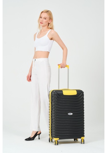 Keo-plus Siyah-sarı Orta Boy Silikon Kırılmaz Pp Valiz Siyah