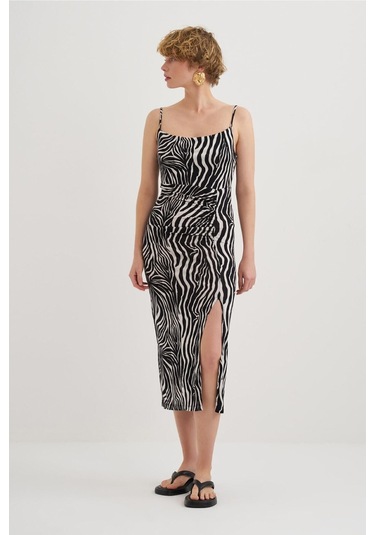 Mathilda Store Kadın Yırtmaç Detaylı Midi Elbise