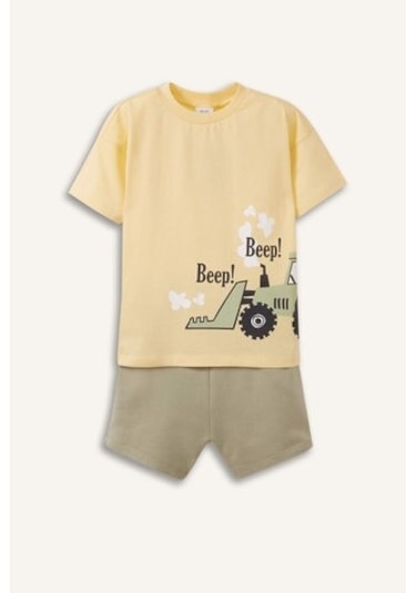 DeFacto Erkek Bebek 2'li Takım Kısa Kollu Baskılı Tişört Esnek Belli Şort E1145A525SMYL488 DeFacto Erkek Bebek 2'li Takım Kısa Kollu Baskılı Tişört Esnek Belli Şort E1145A525SMYL488