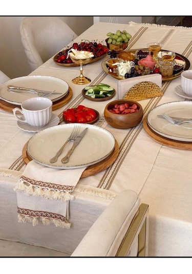 Dnc Home Tekstil Ndchome 8li Amerikan Servis Runner Seti Krem